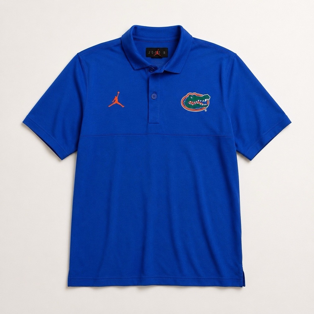 Air Jordan Florida Gators Polo Shirt Men Sz M Blue Short Sleeves Dri-Fit NCAA